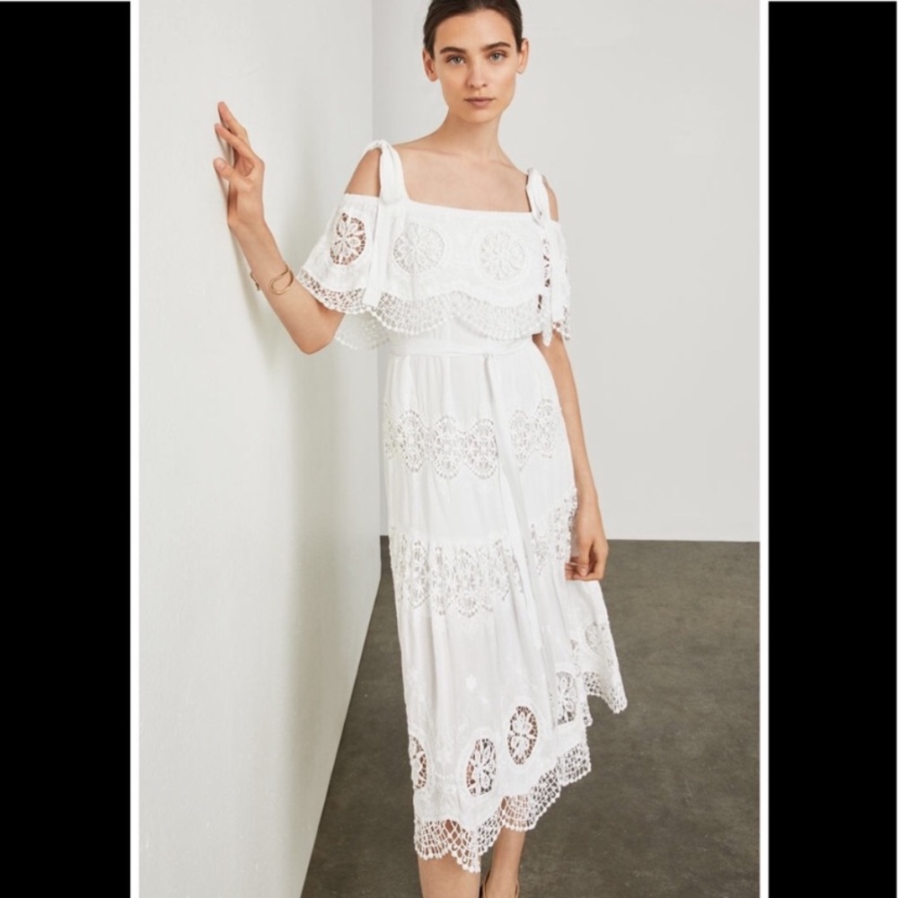 BCBGMaxAzria Midi Dress,Cold Shoulder Eyelet NWT - Picture 1 of 8